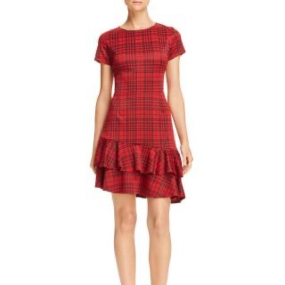Aqua black and red plaid dress, size XS